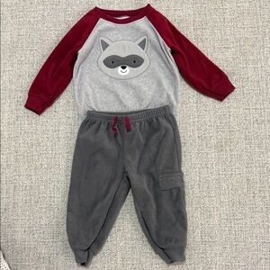 Child of Mine Gray and Burgundy Fleece Raccoon Sweatpants Set